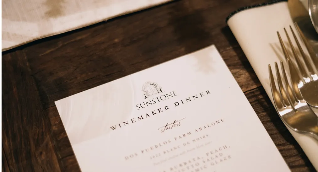 Table set for a winemaker dinner at the Sunstone estate