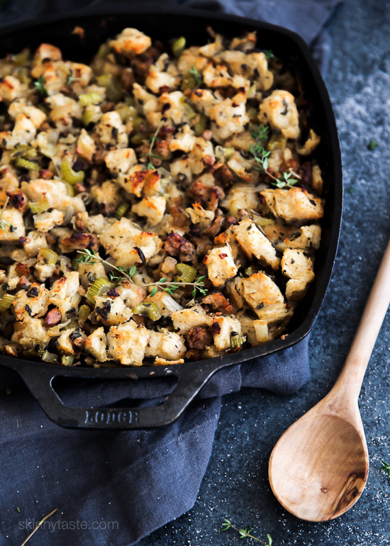 Baked sausage and herb stuffing with a golden crisp top