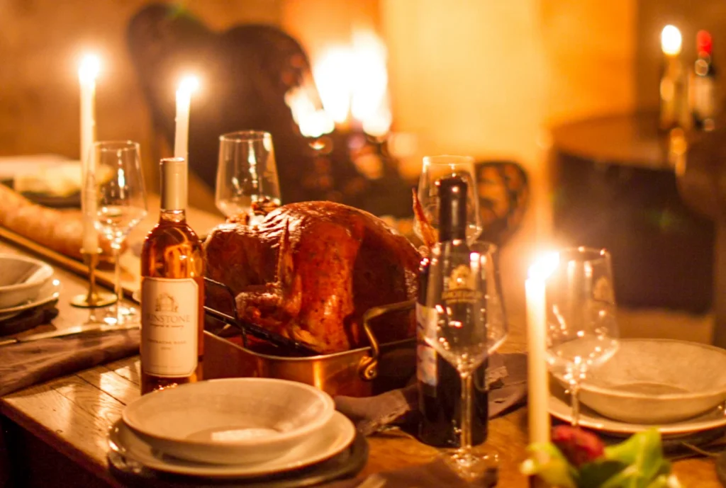 Herb and butter roasted turkey on a serving platter