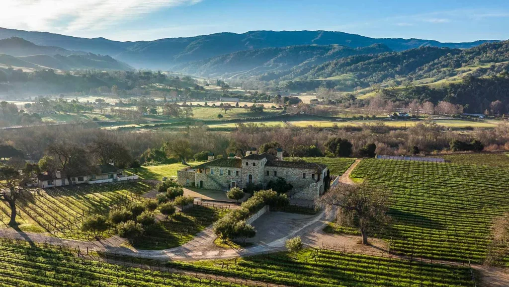 Aerial view of the Sunstone Villa above the vineyard