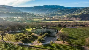 Aerial view of the Sunstone Villa above the vineyard