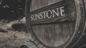Oak barrels in the Sunstone Winery barrel caves